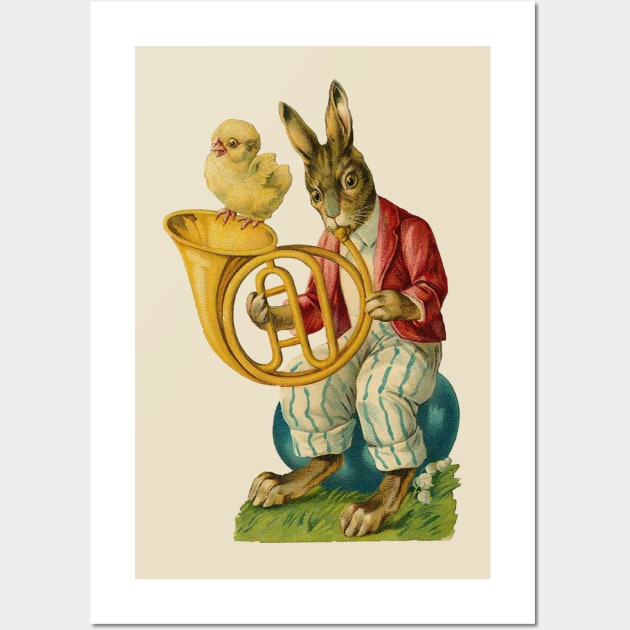 Vintage Easter Bunny French Horn Wall Art by bragova